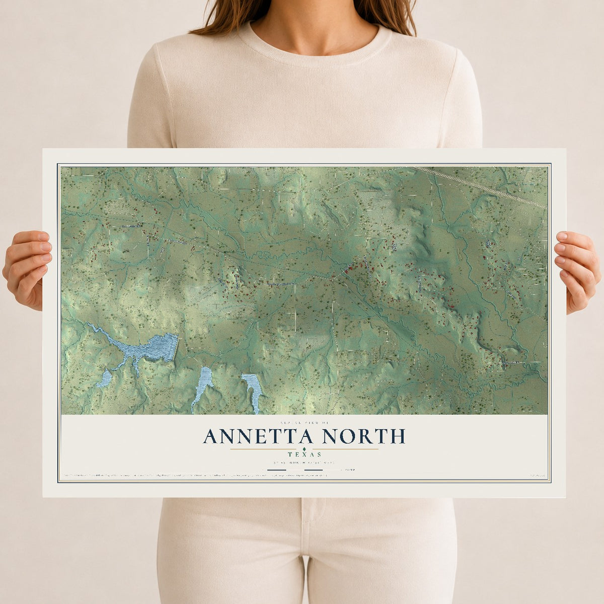 Map of Annetta North, Texas, 12 x 18 inch unframed archival matte print