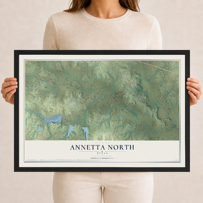 Map of Annetta North, Texas, 12 x 18 inch print in a black wood frame