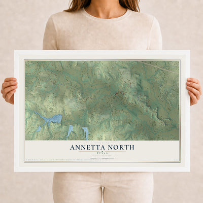 Map of Annetta North, Texas, 12 x 18 inch print in a white wood frame