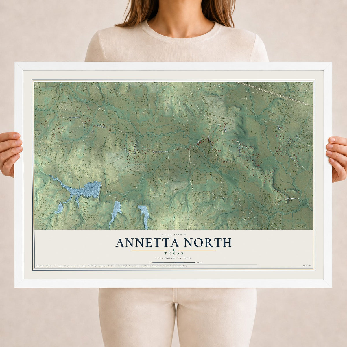 Map of Annetta North, Texas, 18 x 24 inch print in a white wood frame
