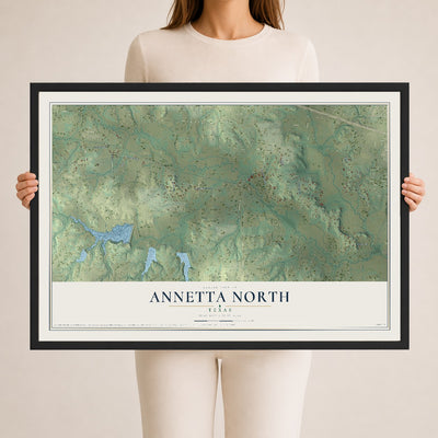Map of Annetta North, Texas, 24 x 36 inch print in a black wood frame