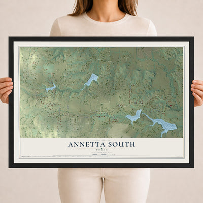 Map of Annetta South, Texas, 18 x 24 inch print in a black wood frame