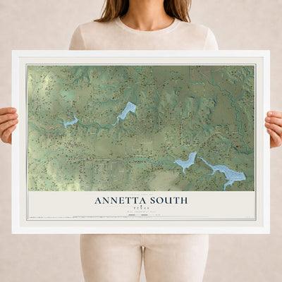 Map of Annetta South, Texas, 18 x 24 inch print in a white wood frame