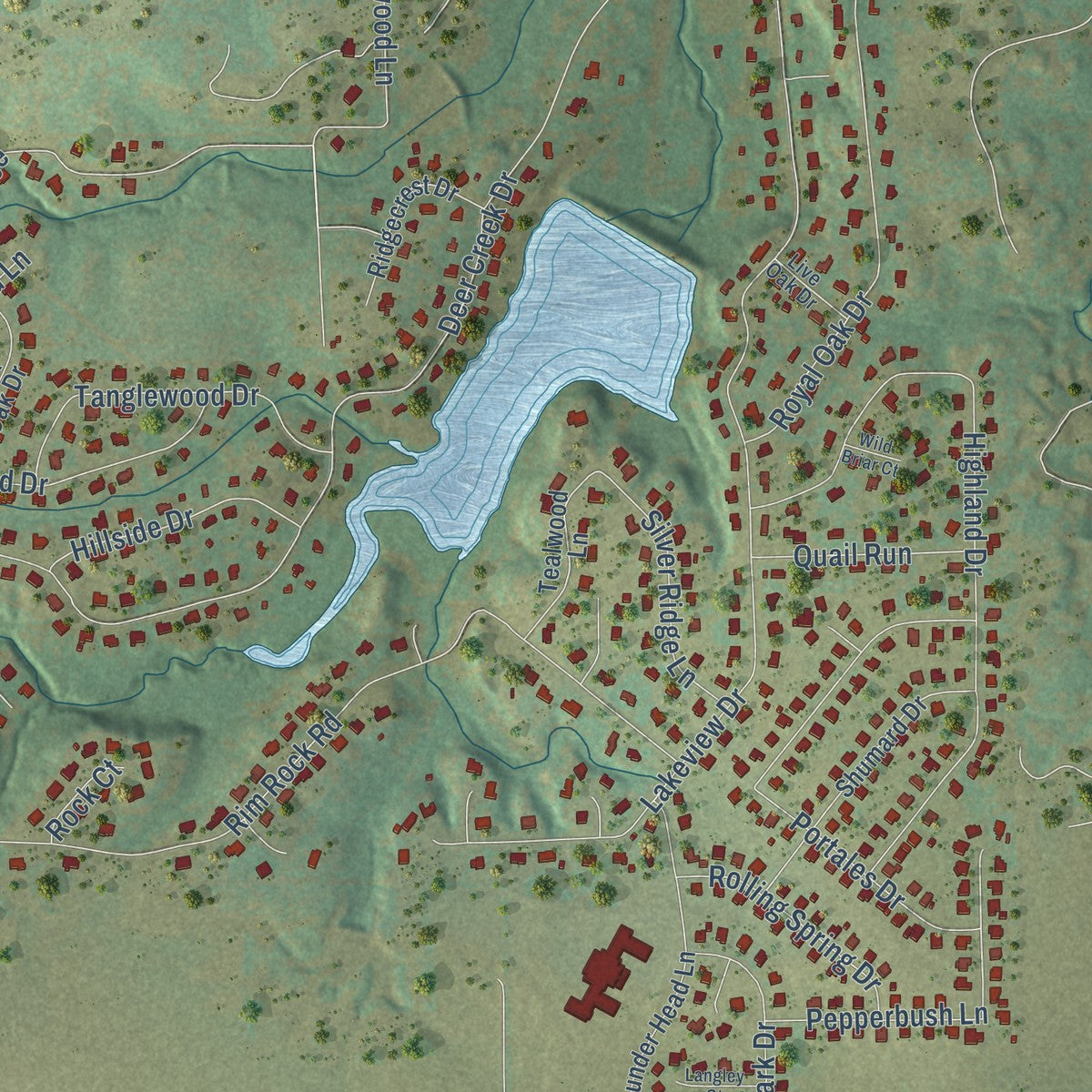 Close-up of the map of Annetta, Texas print showing street and building detail