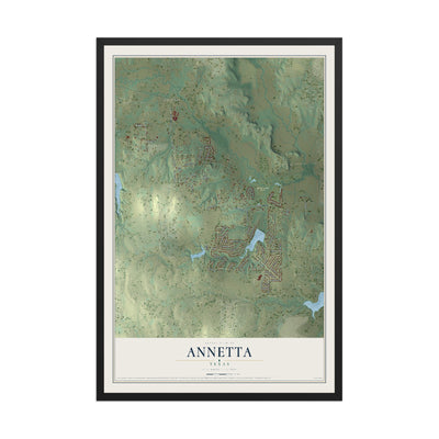 Map of Annetta, Texas, 12 x 18 inch print in a black wood frame