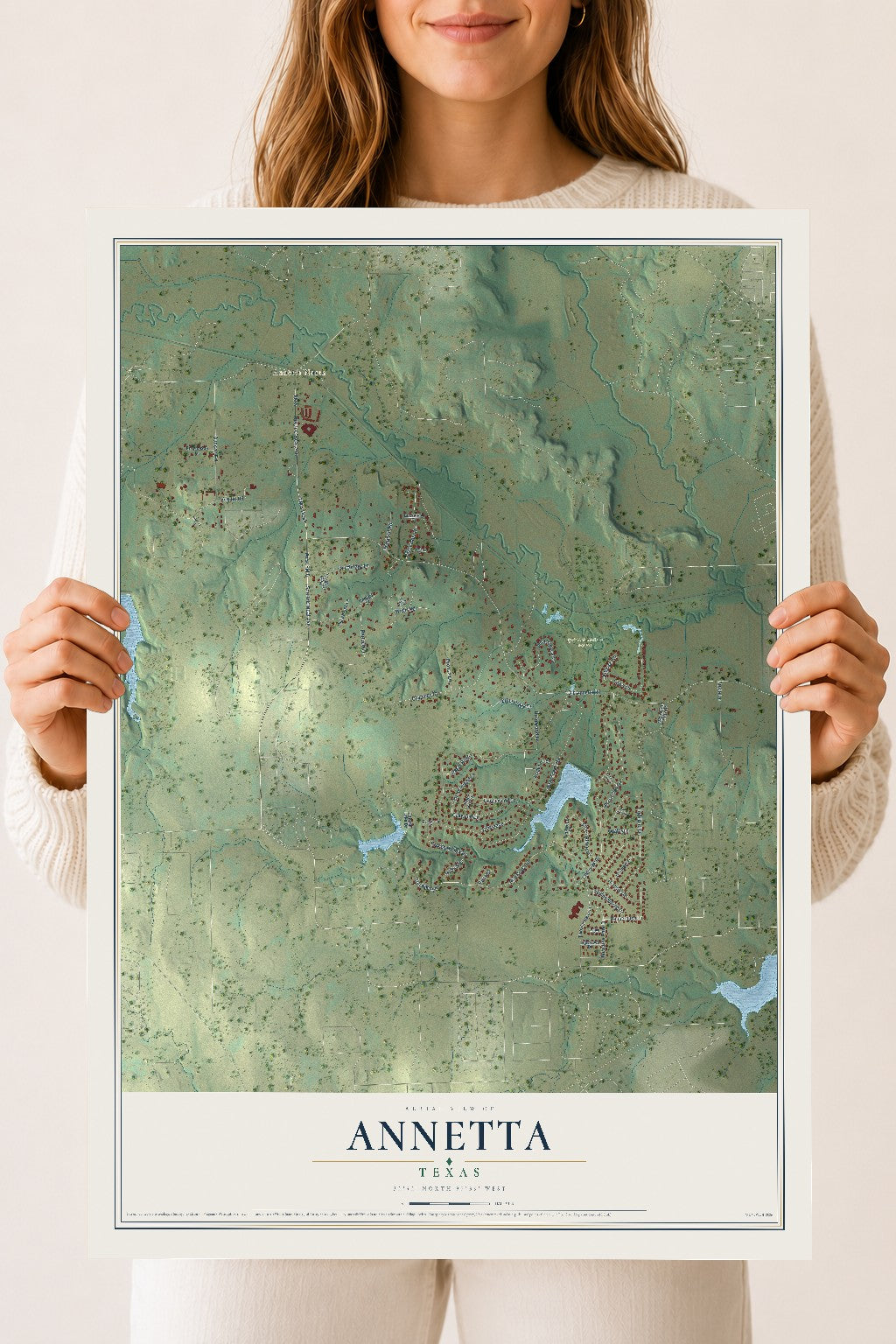 Map of Annetta, Texas, 18 x 24 inch unframed archival matte print