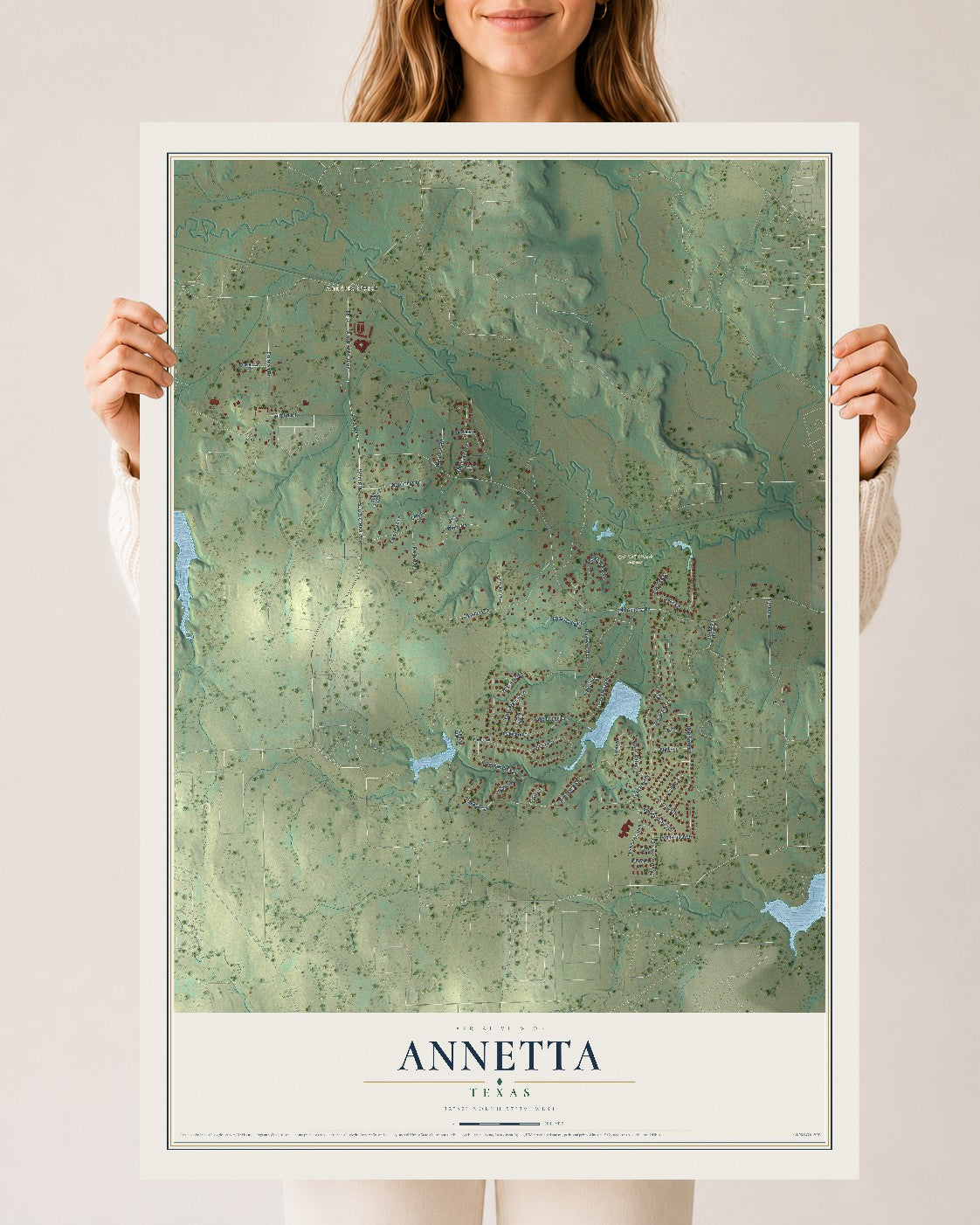 Map of Annetta, Texas, 24 x 36 inch unframed archival matte print