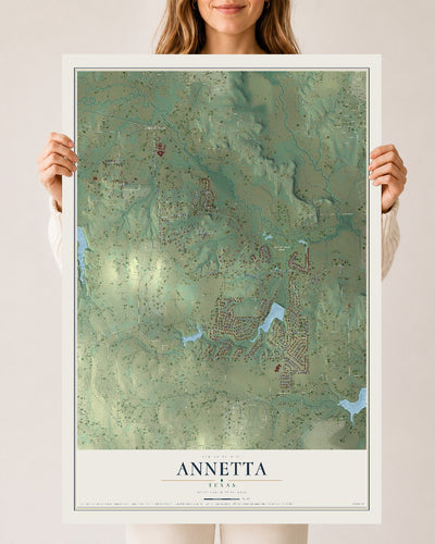 Map of Annetta, Texas, 24 x 36 inch unframed archival matte print