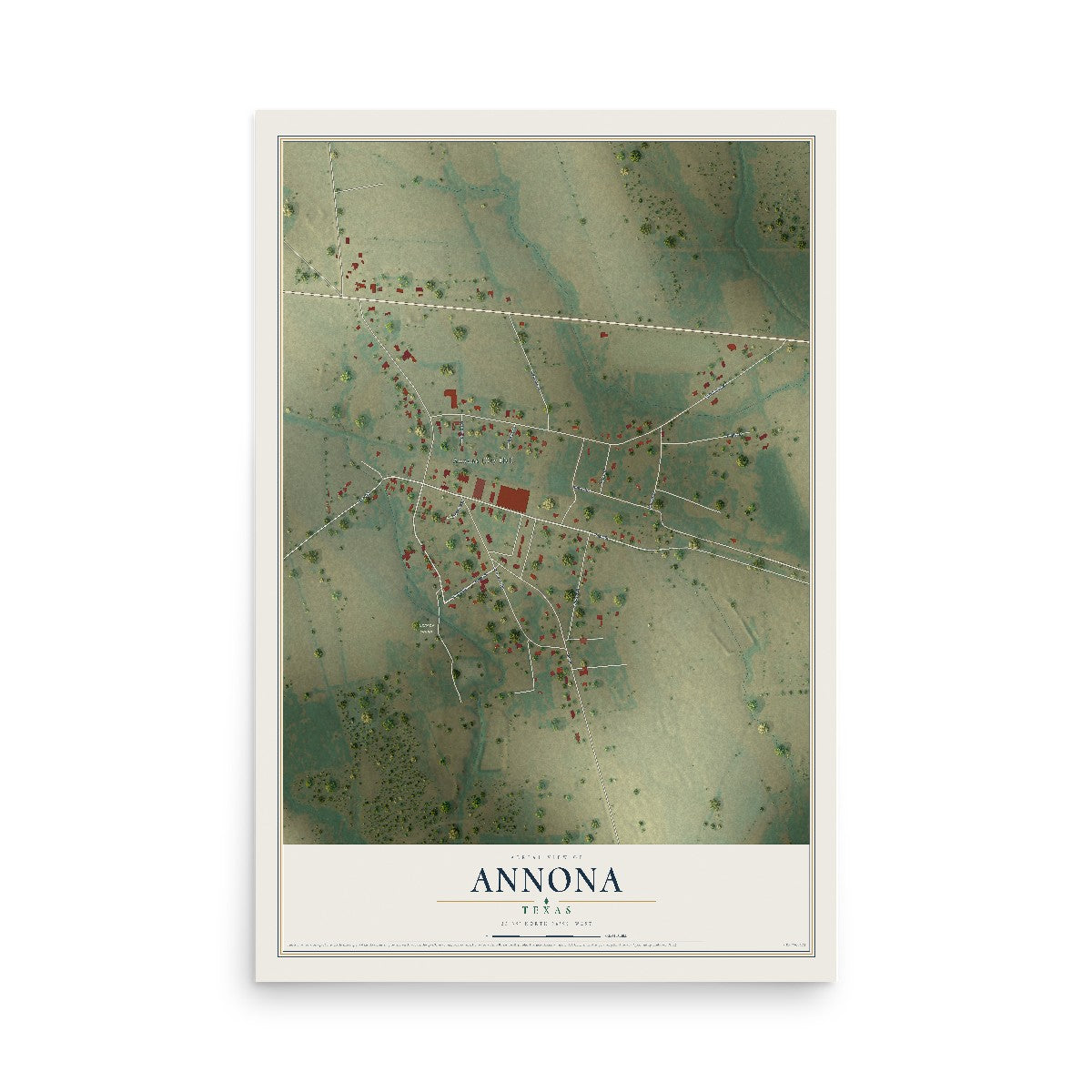Map of Annona, Texas, 12 x 18 inch unframed archival matte print