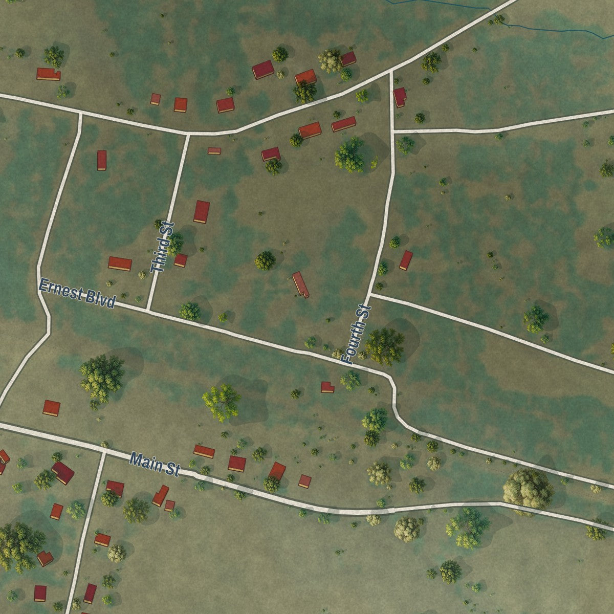Second close-up of the map of Annona, Texas print showing more streets and buildings