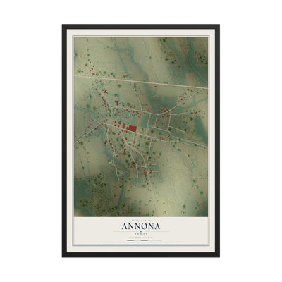 Map of Annona, Texas, 12 x 18 inch print in a black wood frame