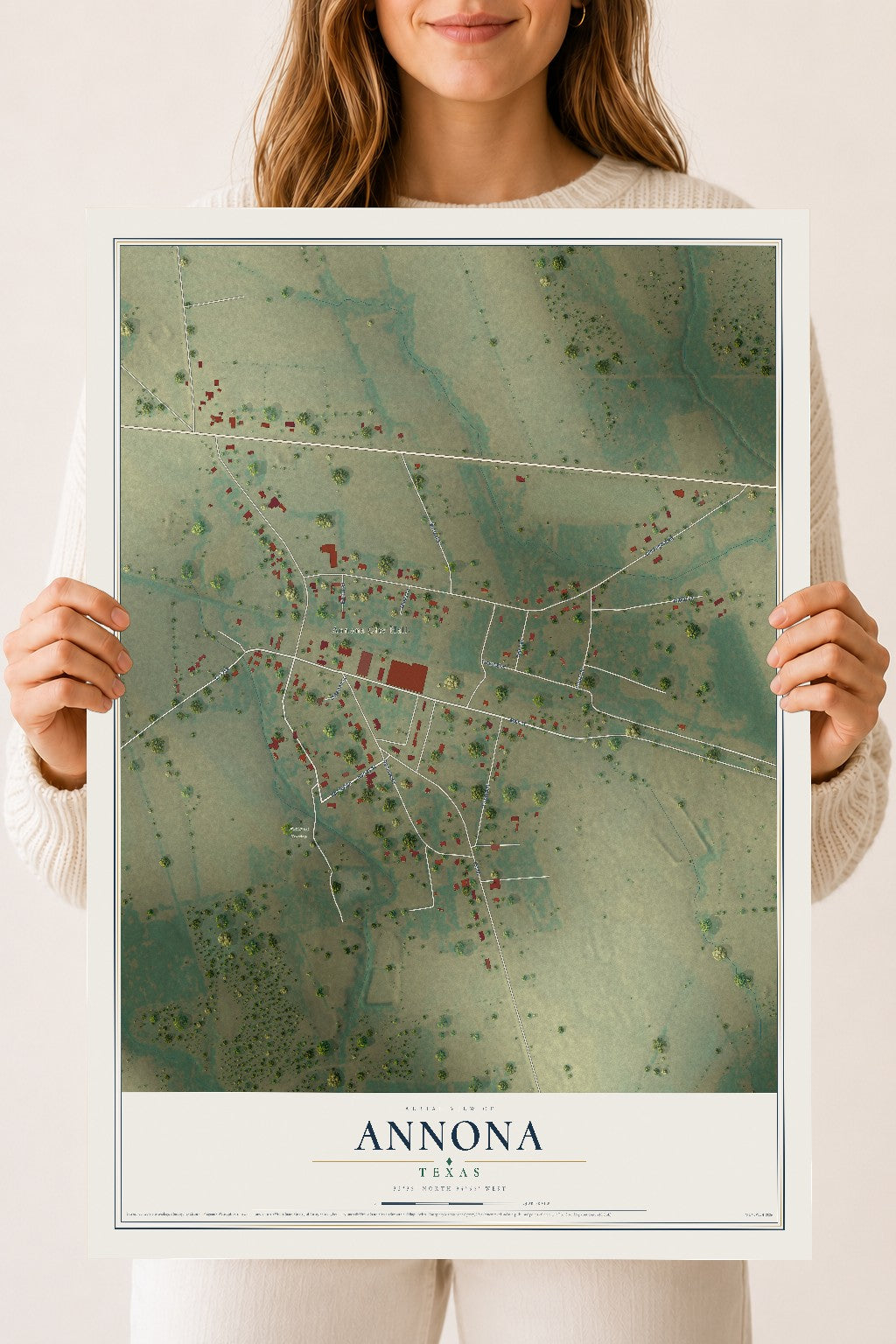 Map of Annona, Texas, 18 x 24 inch unframed archival matte print