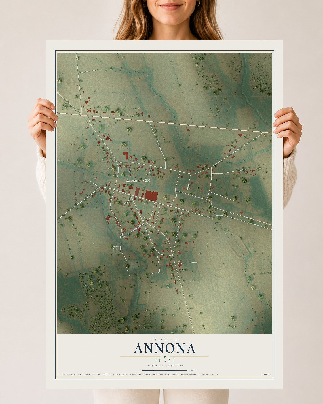 Map of Annona, Texas, 24 x 36 inch unframed archival matte print