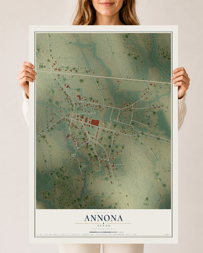 Map of Annona, Texas, 24 x 36 inch unframed archival matte print