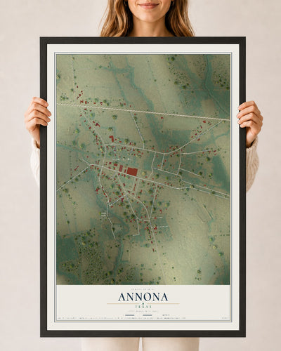 Map of Annona, Texas, 24 x 36 inch print in a black wood frame