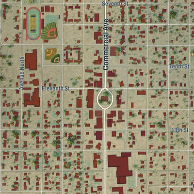 Close-up of the map of Anson, Texas print showing street and building detail