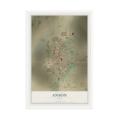 Map of Anson, Texas, 12 x 18 inch print in a white wood frame