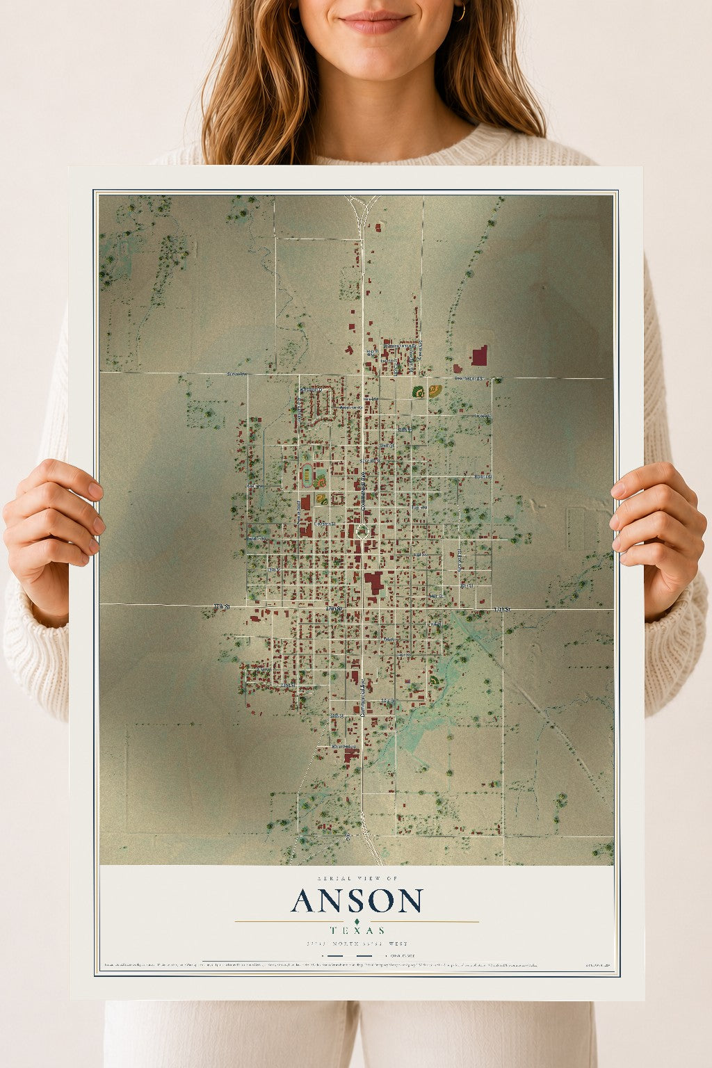 Map of Anson, Texas, 18 x 24 inch unframed archival matte print