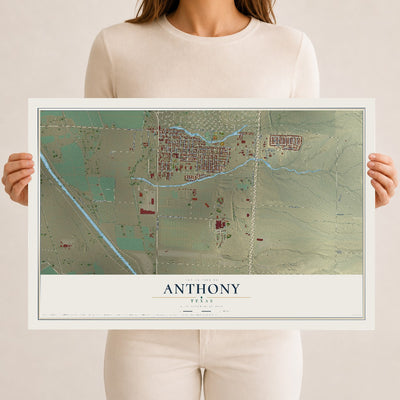 Map of Anthony, Texas, 12 x 18 inch unframed archival matte print