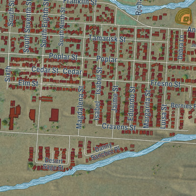 Close-up of the map of Anthony, Texas print showing street and building detail