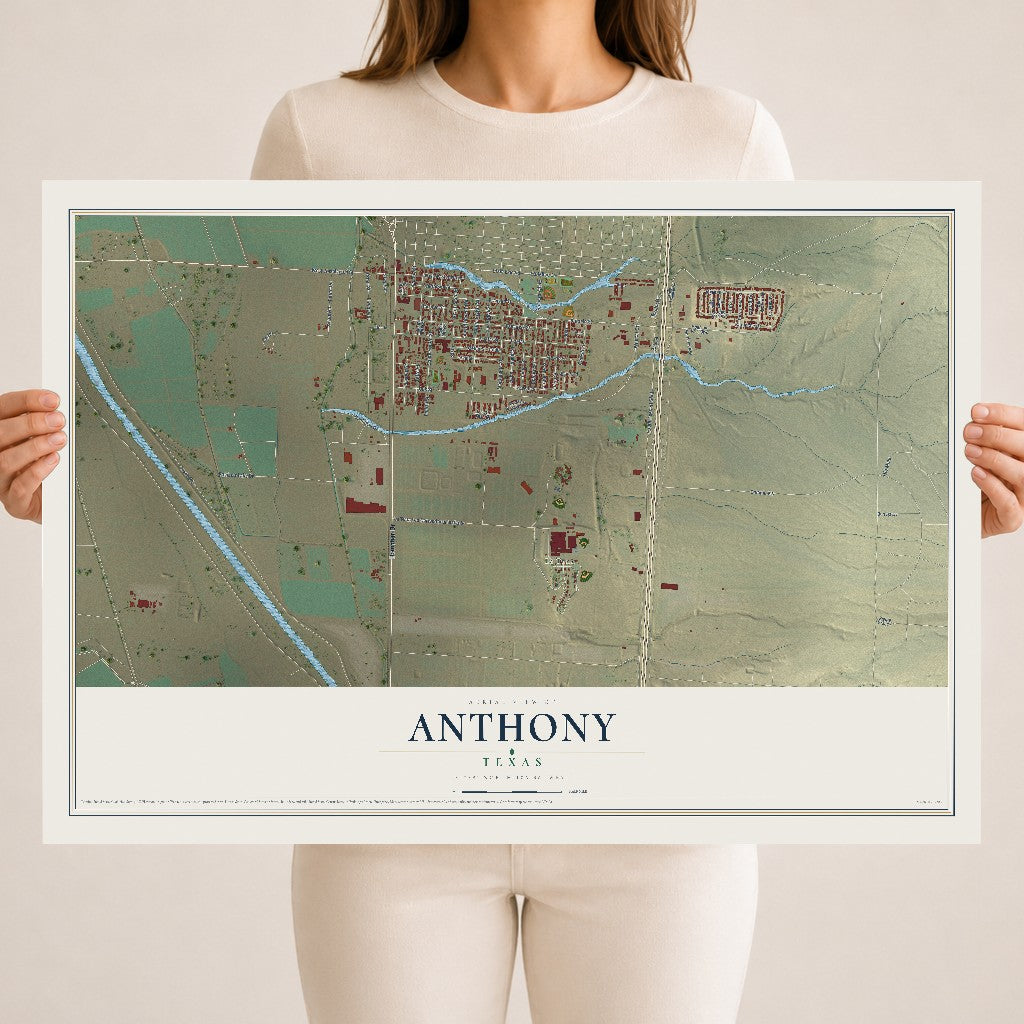 Map of Anthony, Texas, 18 x 24 inch unframed archival matte print