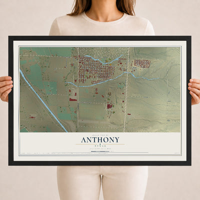Map of Anthony, Texas, 18 x 24 inch print in a black wood frame