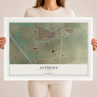 Map of Anthony, Texas, 18 x 24 inch print in a white wood frame
