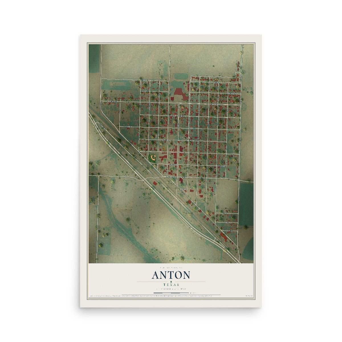 Map of Anton, Texas, 12 x 18 inch unframed archival matte print