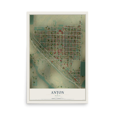 Map of Anton, Texas, 12 x 18 inch unframed archival matte print