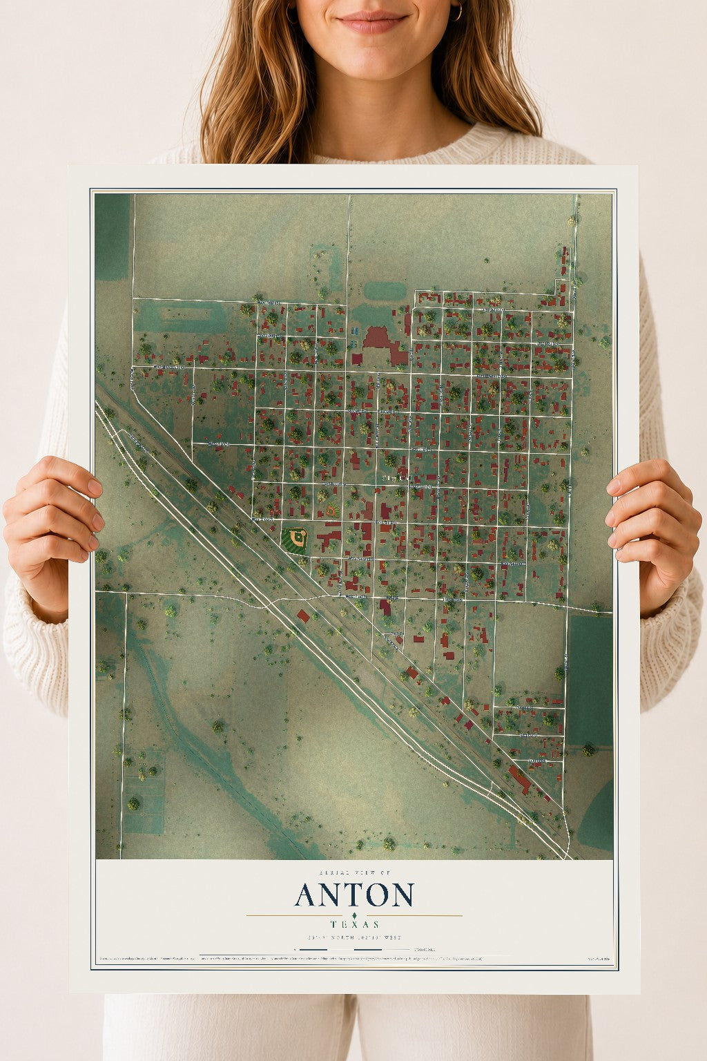 Map of Anton, Texas, 18 x 24 inch unframed archival matte print