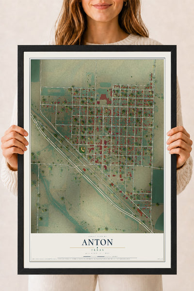 Map of Anton, Texas, 18 x 24 inch print in a black wood frame