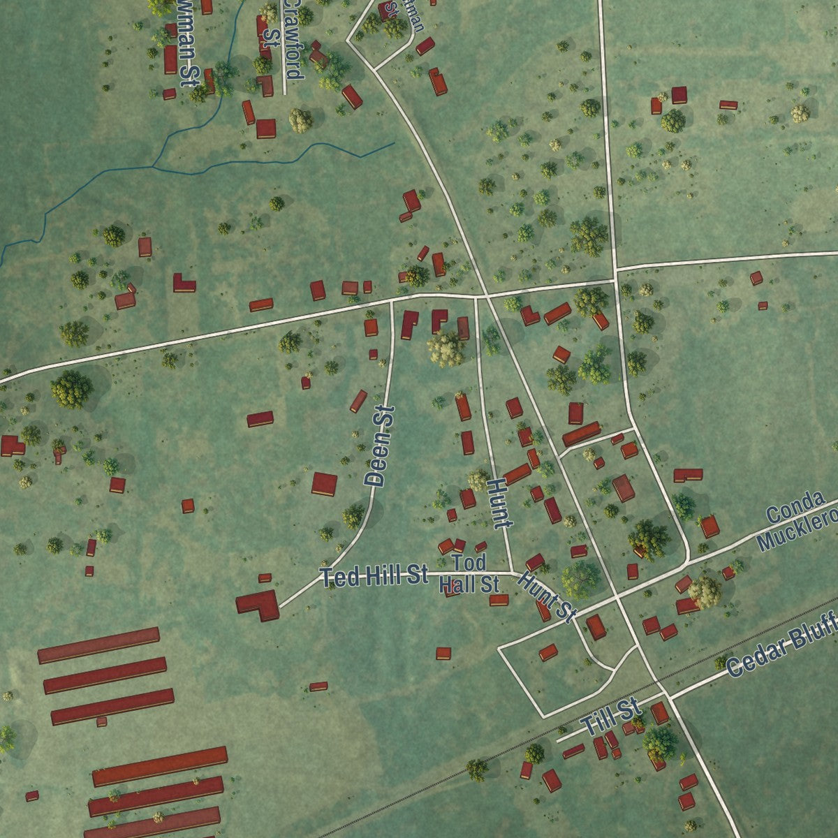Close-up of the map of Appleby, Texas print showing street and building detail