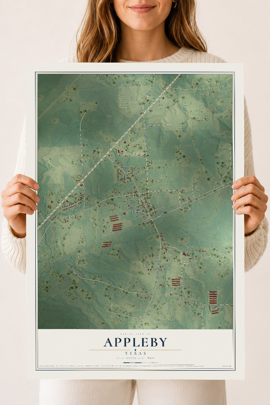 Map of Appleby, Texas, 18 x 24 inch unframed archival matte print