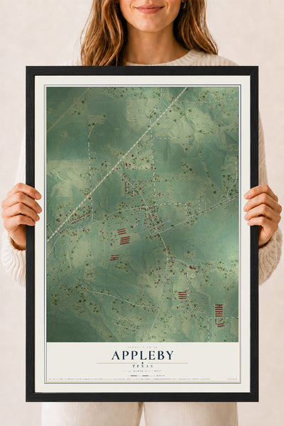 Map of Appleby, Texas, 18 x 24 inch print in a black wood frame