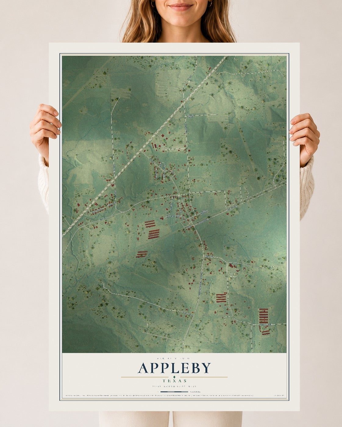 Map of Appleby, Texas, 24 x 36 inch unframed archival matte print