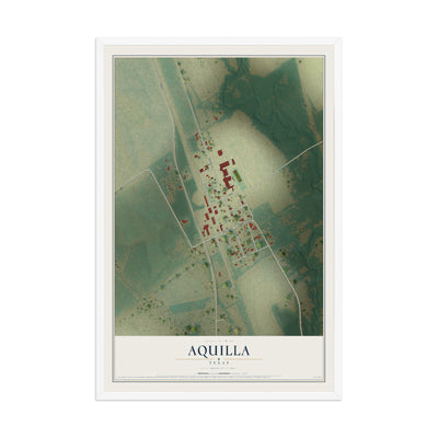 Map of Aquilla, Texas, 12 x 18 inch print in a white wood frame
