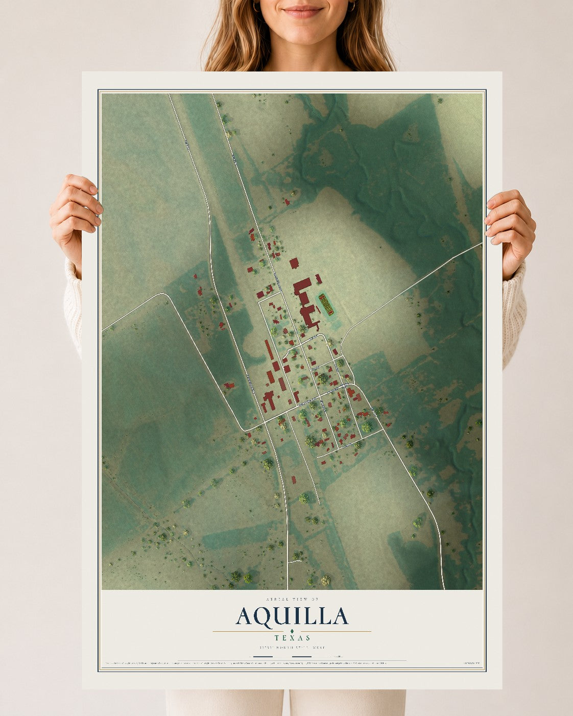 Map of Aquilla, Texas, 24 x 36 inch unframed archival matte print