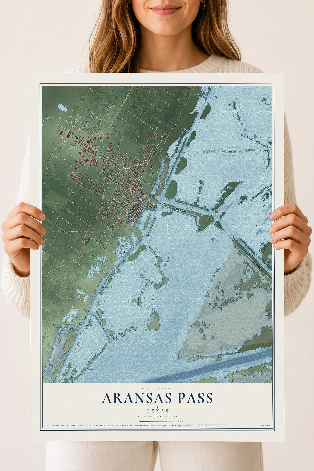 Map of Aransas Pass, Texas, 18 x 24 inch unframed archival matte print