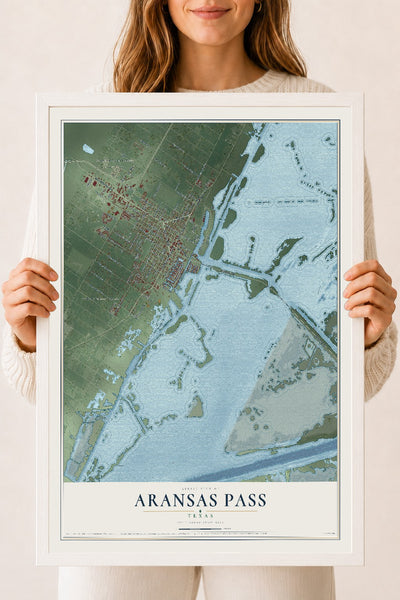 Map of Aransas Pass, Texas, 18 x 24 inch print in a white wood frame