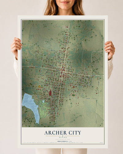 Map of Archer City, Texas, 24 x 36 inch unframed archival matte print