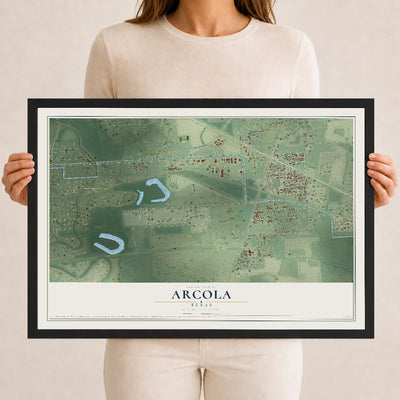 Map of Arcola, Texas, 12 x 18 inch print in a black wood frame