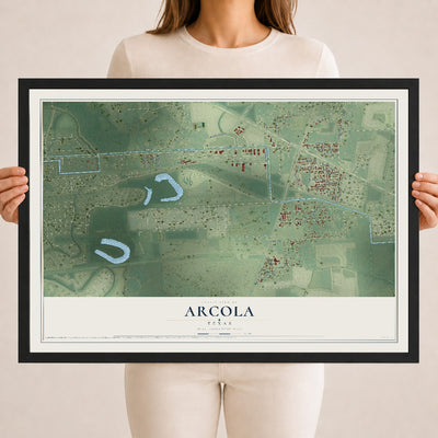 Map of Arcola, Texas, 18 x 24 inch print in a black wood frame