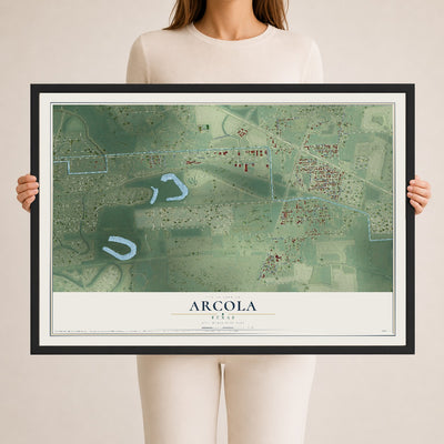 Map of Arcola, Texas, 24 x 36 inch print in a black wood frame