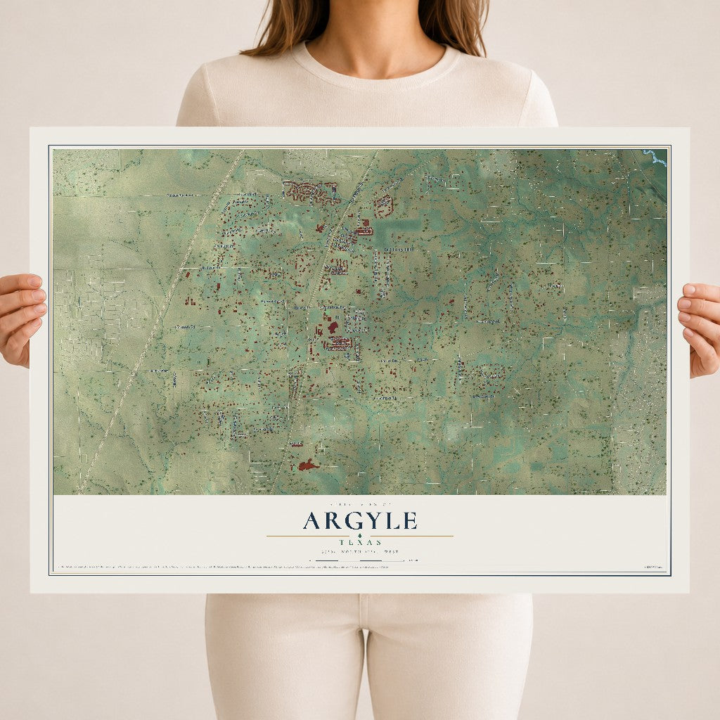 Map of Argyle, Texas, 18 x 24 inch unframed archival matte print