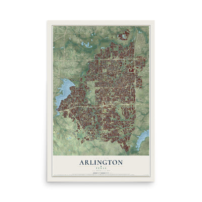 Map of Arlington, Texas, 12 x 18 inch unframed archival matte print