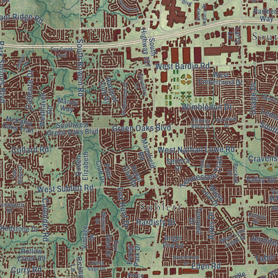 Second close-up of the map of Arlington, Texas print showing more streets and buildings