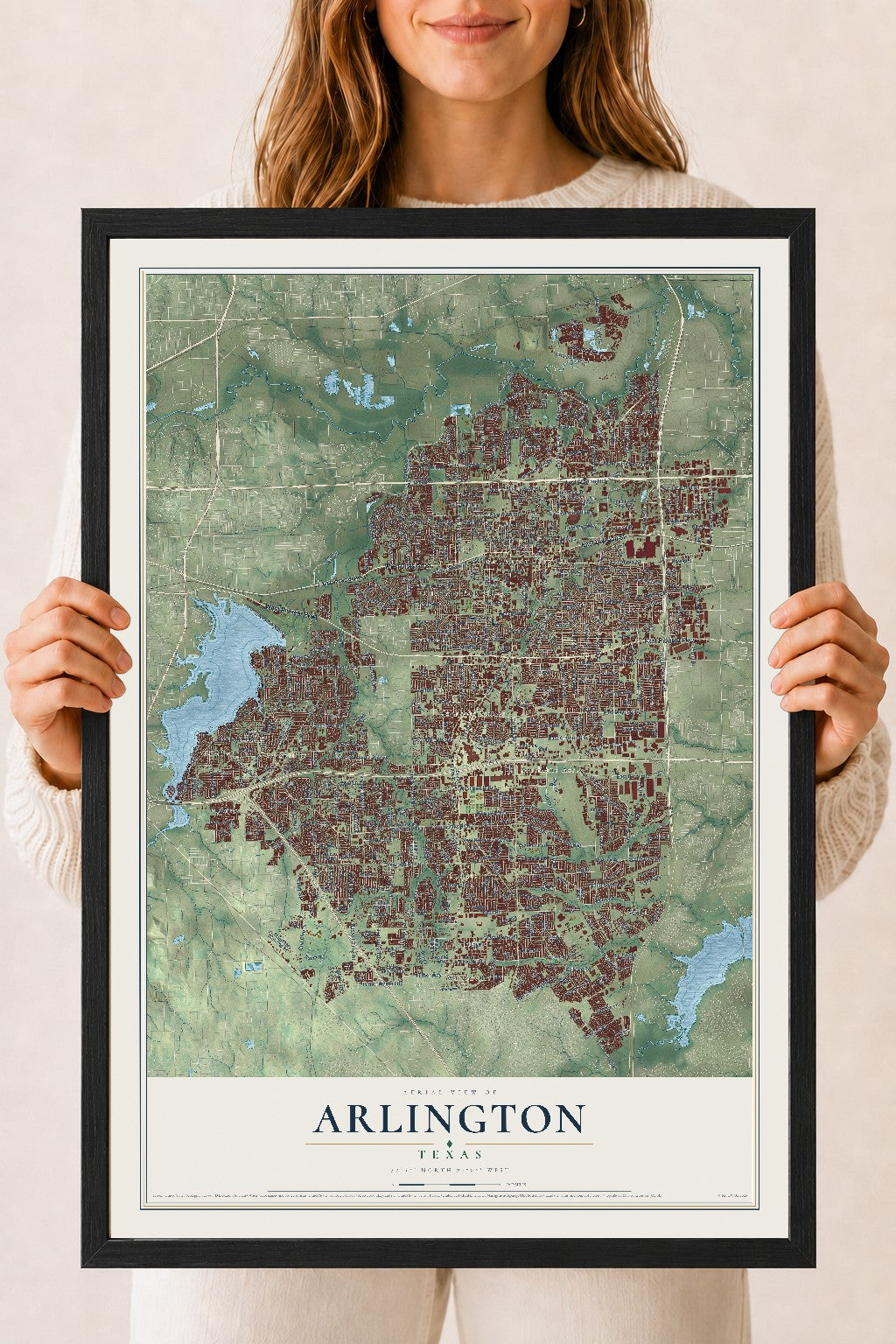 Map of Arlington, Texas, 18 x 24 inch print in a black wood frame