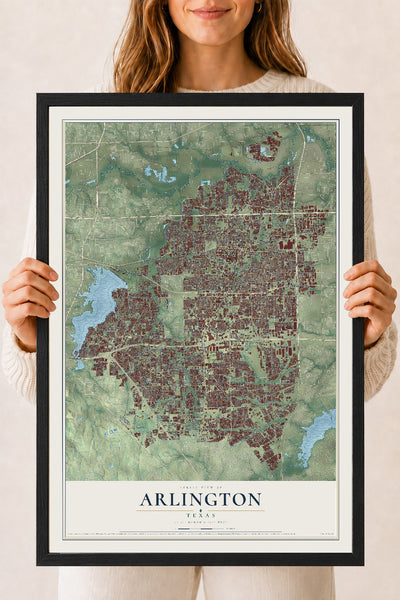 Map of Arlington, Texas, 18 x 24 inch print in a black wood frame