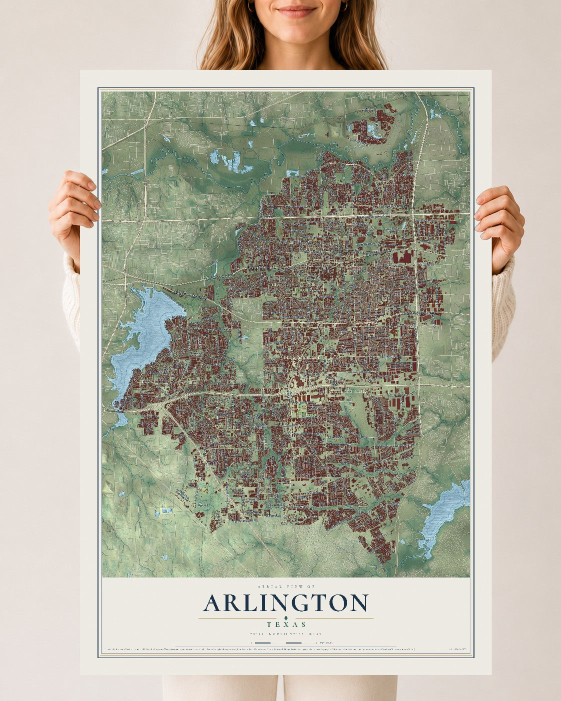 Map of Arlington, Texas, 24 x 36 inch unframed archival matte print