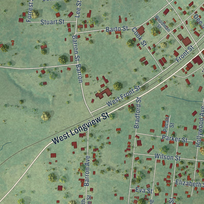 Close-up of the map of Arp, Texas print showing street and building detail